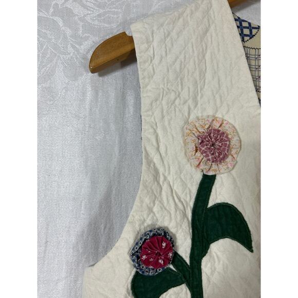 Vintage Vest Small Handmade Reversible Quilted Applique Flowers Cottage Grandma - Picture 5 of 11